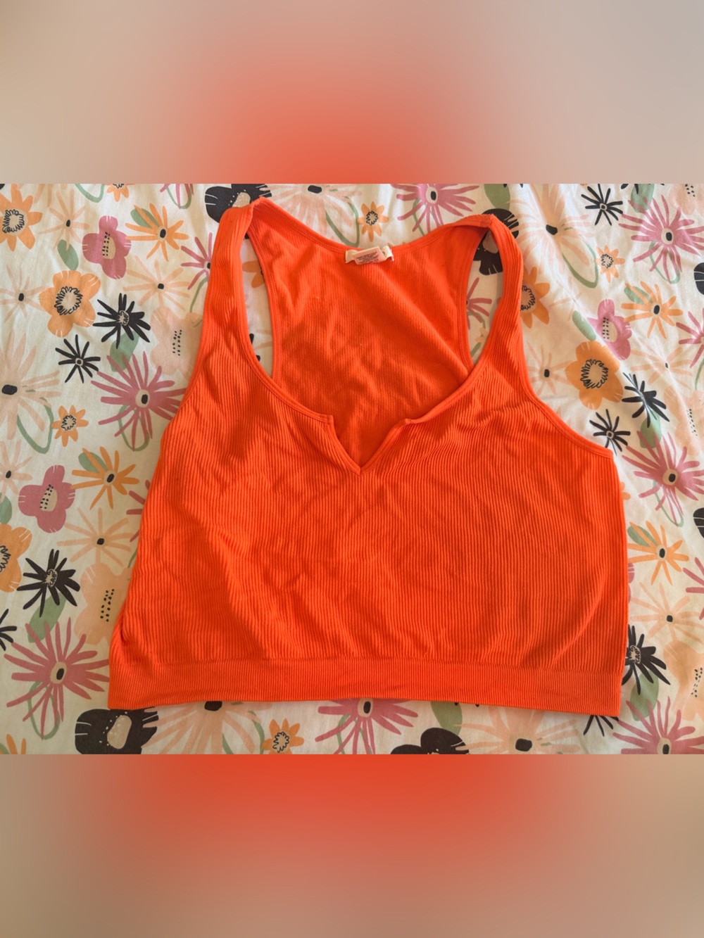 Bozzolo Bright Orange Ribbed Racerback Crop Tank